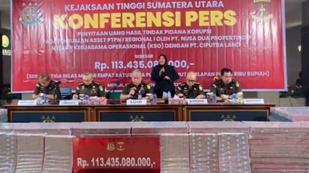Kejati Sumut Terima Pengembalian Kerugian Negara Rp113 Miliar dari Kasus Penjualan Aset PTPN