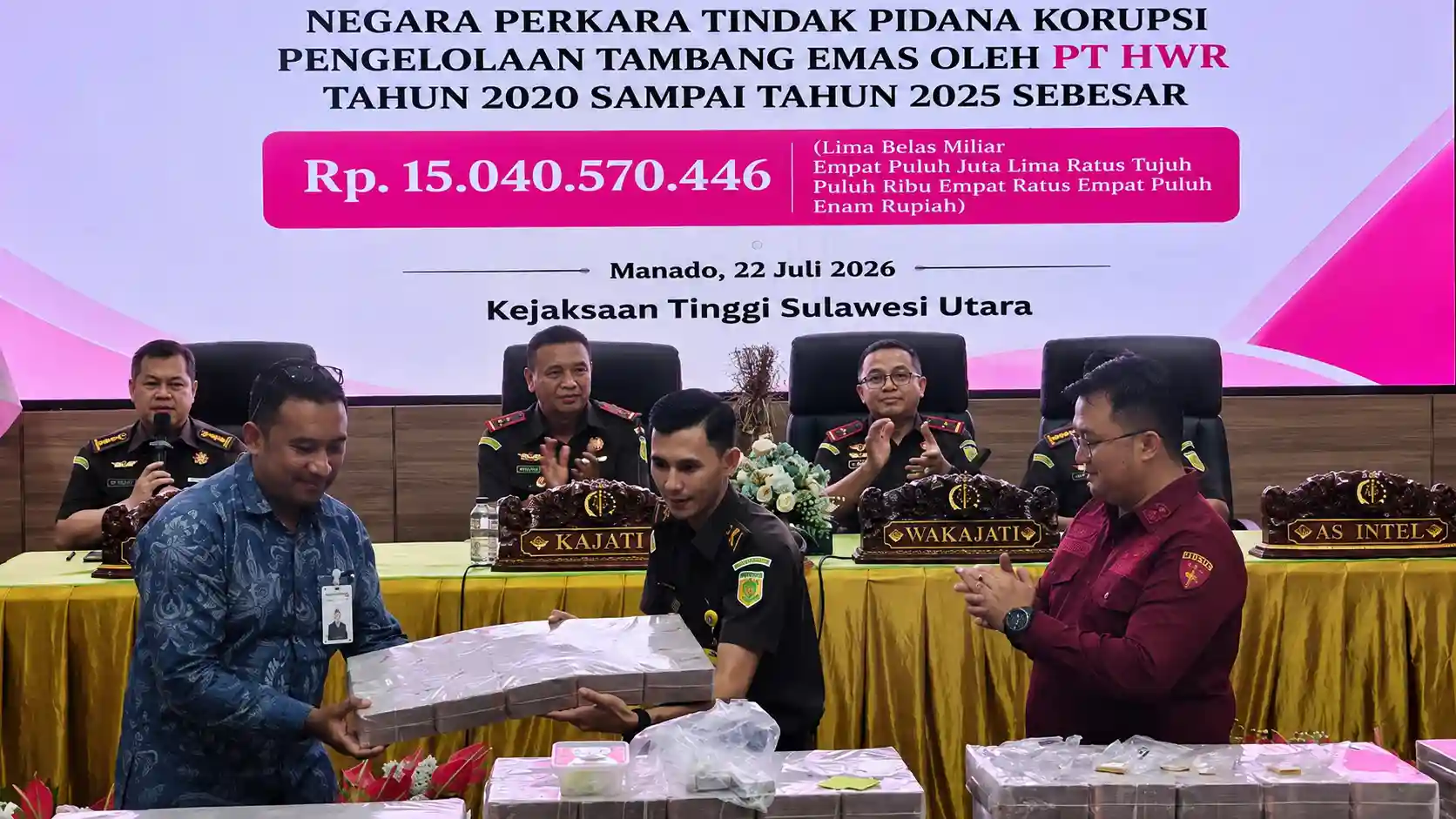 Kejati Sulut Terima Pengembalian Kerugian Negara Rp15 Miliar dalam Kasus Dugaan Korupsi Tambang Emas PT HWR